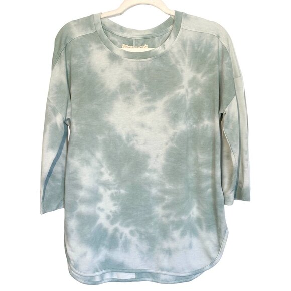 Cupio White and Teal Tie Dye Soft Loungewear Top Pullover Comfy Size Medium - Picture 1 of 7